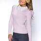 Light Pink Ribbed Knit Top with Lace Collar