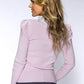 Light Pink Ribbed Knit Top with Lace Collar