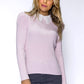 Light Pink Ribbed Knit Top with Lace Collar