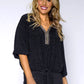 Black Batwing Top with Studded Neckline