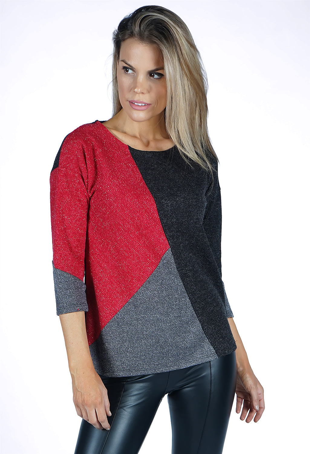 Charcoal Panelled Knit Top