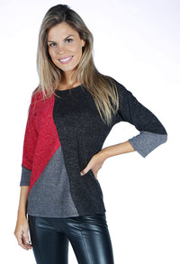 Charcoal Panelled Knit Top