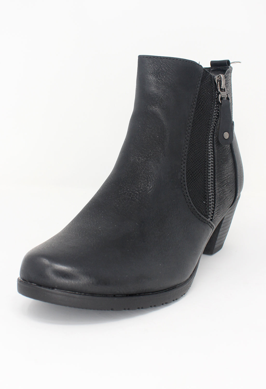 Black Block Heel Plain Front Ankle Boot