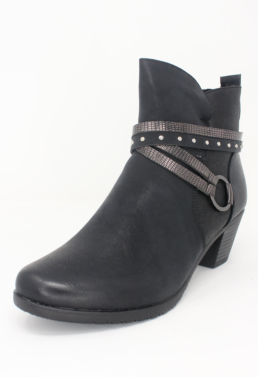 Black Block Heel Plain Front Ankle Boot-2