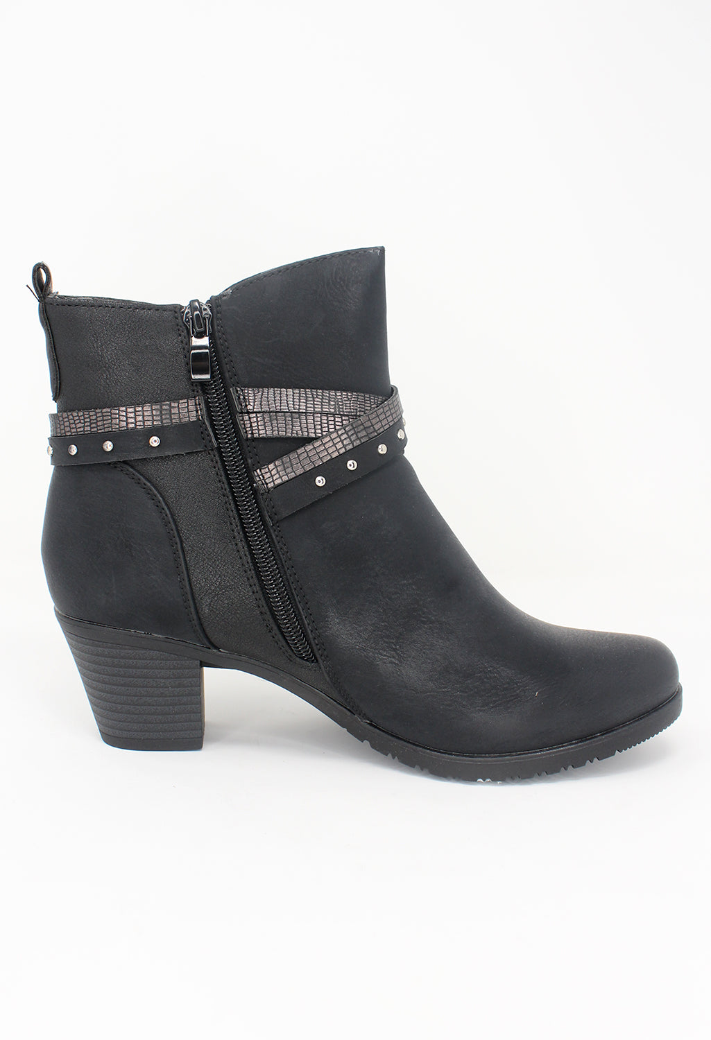 Black Block Heel Plain Front Ankle Boot-2