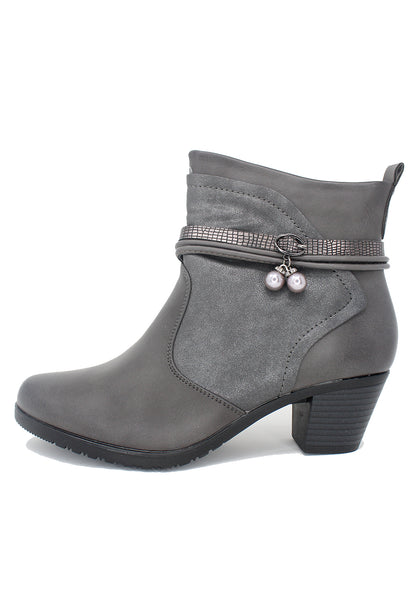 Grey Block Heel Plain Front Ankle Boot