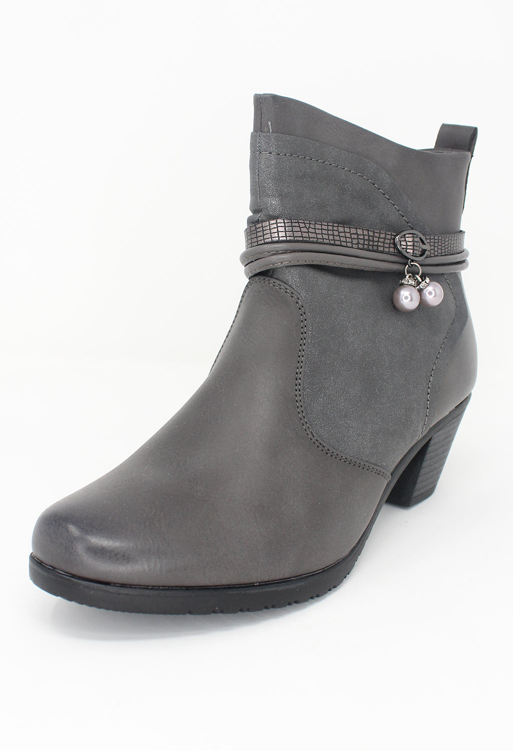 Grey Block Heel Plain Front Ankle Boot