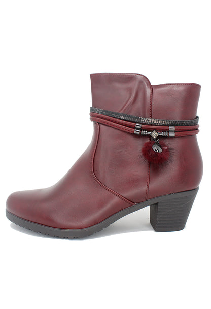 Bordeaux Block Heel Plain Front Ankle Boot-1