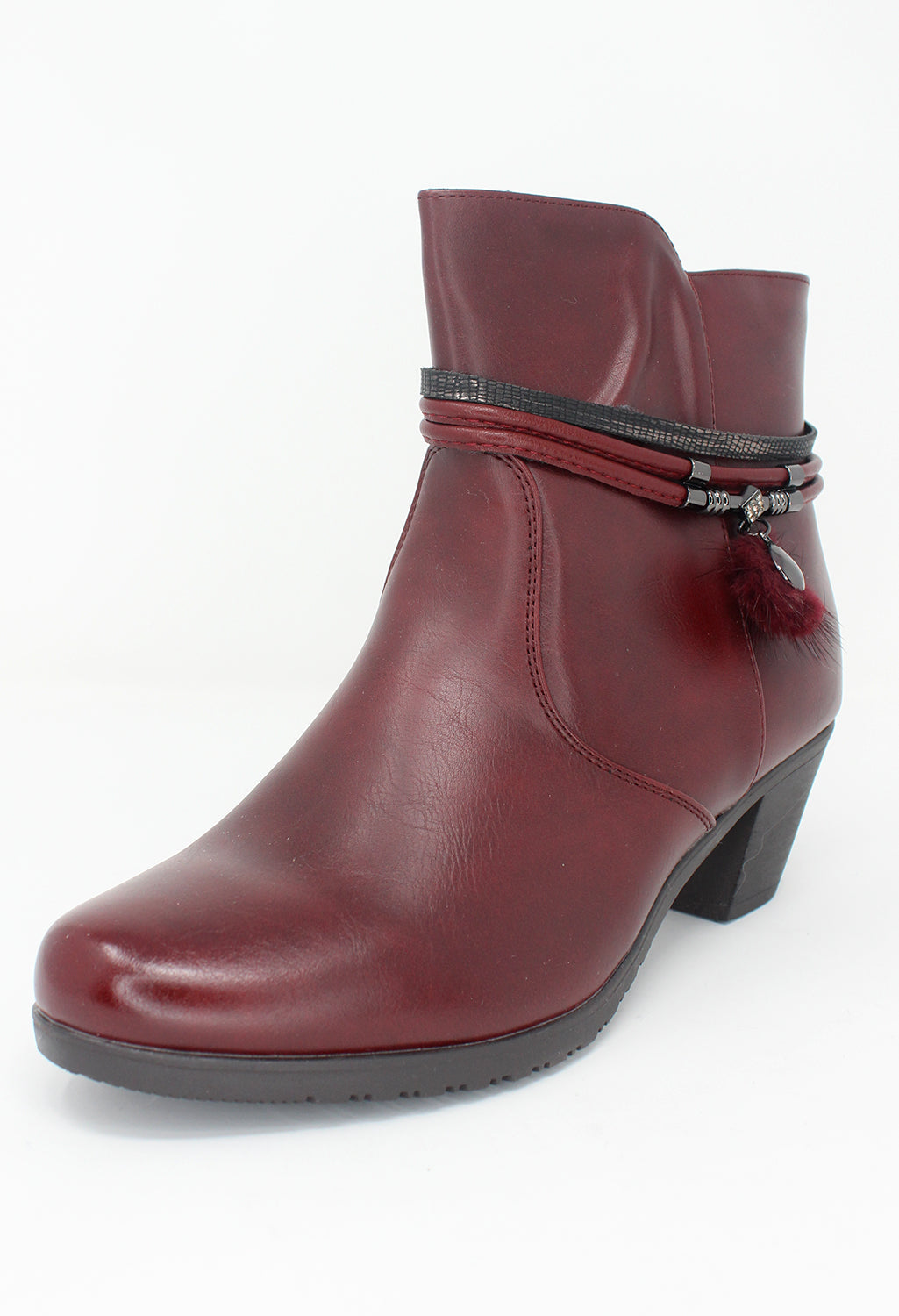 Bordeaux Block Heel Plain Front Ankle Boot-1