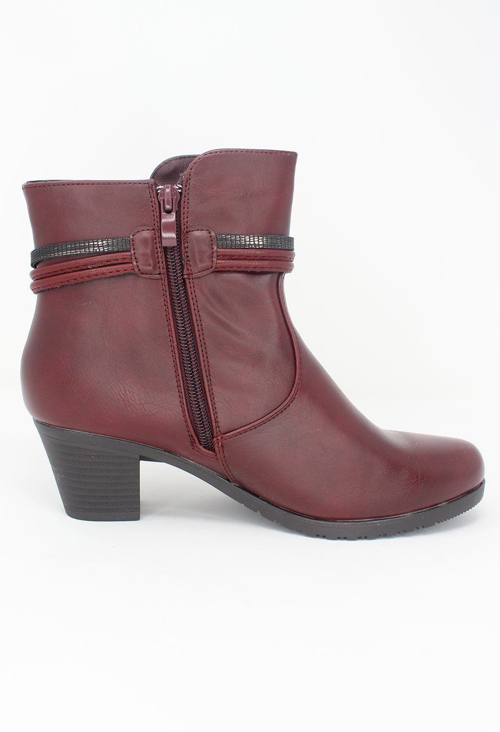 Bordeaux Block Heel Plain Front Ankle Boot-1