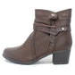 Brown Block Heel Plain Front Ankle Boot