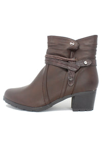 Brown Block Heel Plain Front Ankle Boot