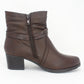 Brown Block Heel Plain Front Ankle Boot