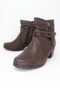 Brown Block Heel Plain Front Ankle Boot