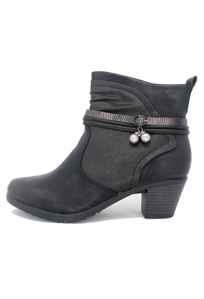 Black Block Heel Plain Front Ankle Boot-3