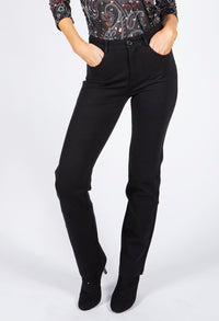 Straight Leg Black Trousers with Stitching Details on Back Pockets