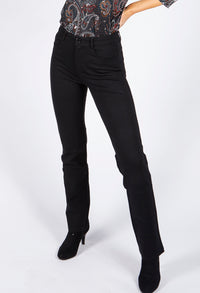 Straight Leg Black Trousers with Stitching Details on Back Pockets