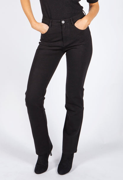 Straight Leg Black Trousers with Back Pocket Details