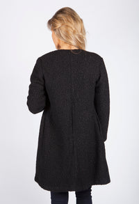 Charcoal Boucle Open Long Line Coat