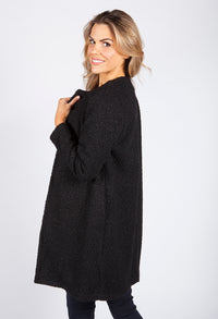 Charcoal Boucle Open Long Line Coat