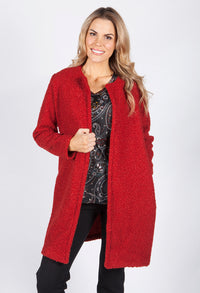 Red Boucle Open Long Line Coat