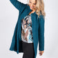 Teal Boucle Open Long Line Coat