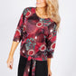 Circle Print Tied Hem Batwing Top