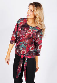 Circle Print Tied Hem Batwing Top