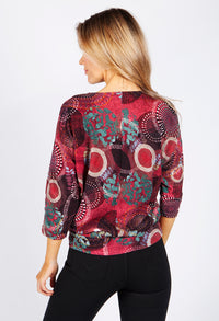 Circle Print Tied Hem Batwing Top