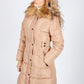 Beige Belted Coat with Detachable Faux Fur Collar