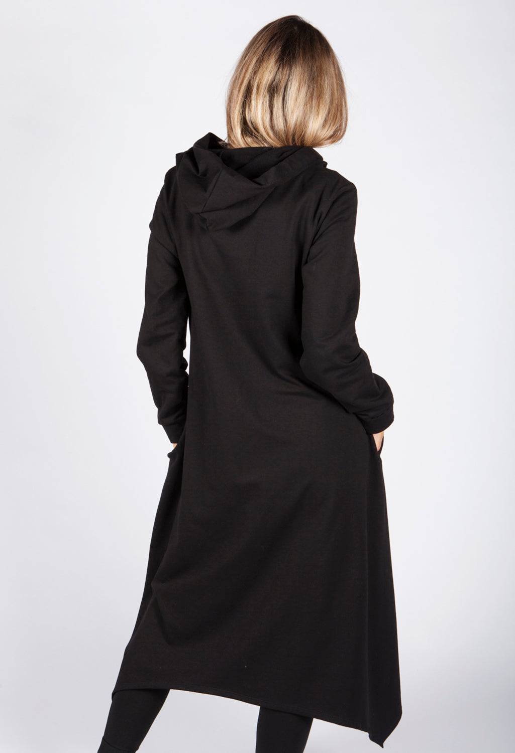 Black Hooded Zip Up Dress