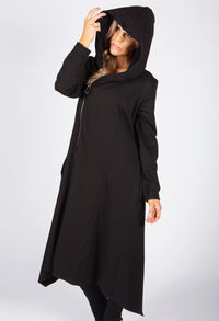 Black Hooded Zip Up Dress