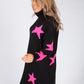 Black Knit Tunic with Pink Star Design