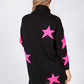 Black Knit Tunic with Pink Star Design