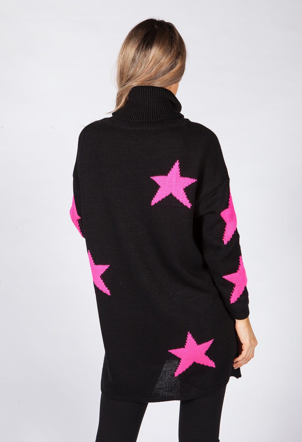 Black Knit Tunic with Pink Star Design