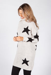 Beige Knit Tunic with Black Star Design