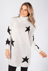 Beige Knit Tunic with Black Star Design