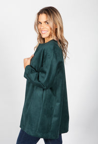 Forest Green Suede Long Line Blazer