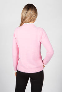 Bright Rose Knit Jumper with Lace Details