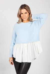 Tiffany Blue Knit Jumper with Shirt Details