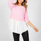 Bright Rose Knit Jumper with Shirt Details