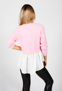 Bright Rose Knit Jumper with Shirt Details