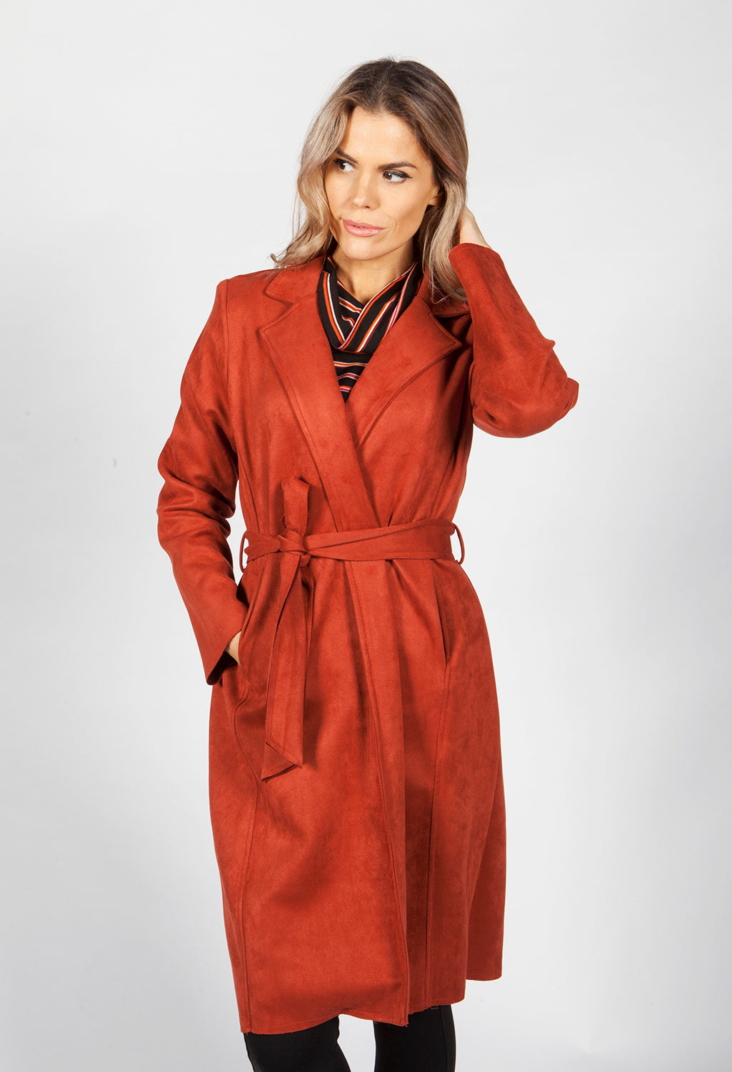 Rusted Suede Long Line Coat