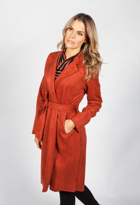 Rusted Suede Long Line Coat