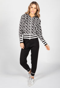 Black Geometric Design Double Knit Jogger Set