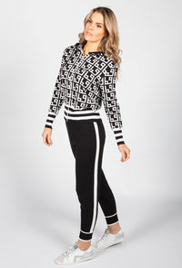 Black Geometric Design Double Knit Jogger Set