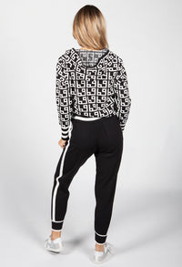 Black Geometric Design Double Knit Jogger Set