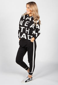 Black Lettered Knit Jogger Set