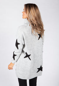 Light Grey Knit Tunic with Black Star Design