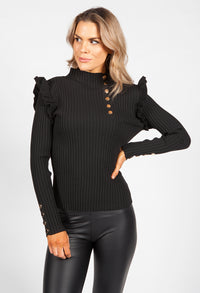 Black Ribbed High Neck Knit